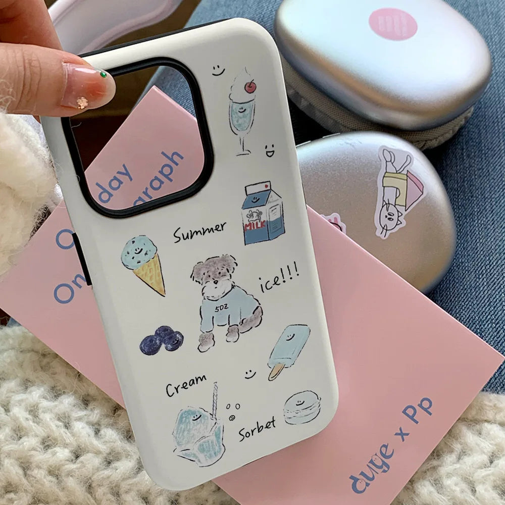 Ice Cream Puppy Acrylic TPU iPhone Case Korean Summer Style