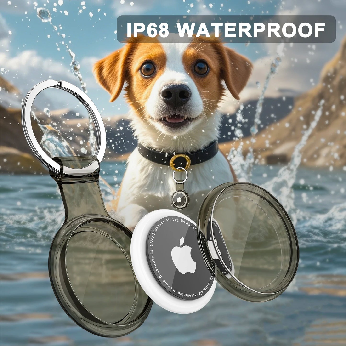 TPU Waterproof AirTag Keychain Holder Case for Pets, Keys & Bags