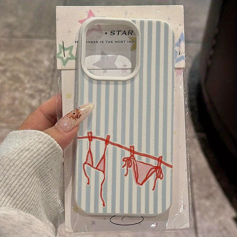 Fresh striped lichee cover, elegant soft TPU, shockproof for iPhone 16-11.