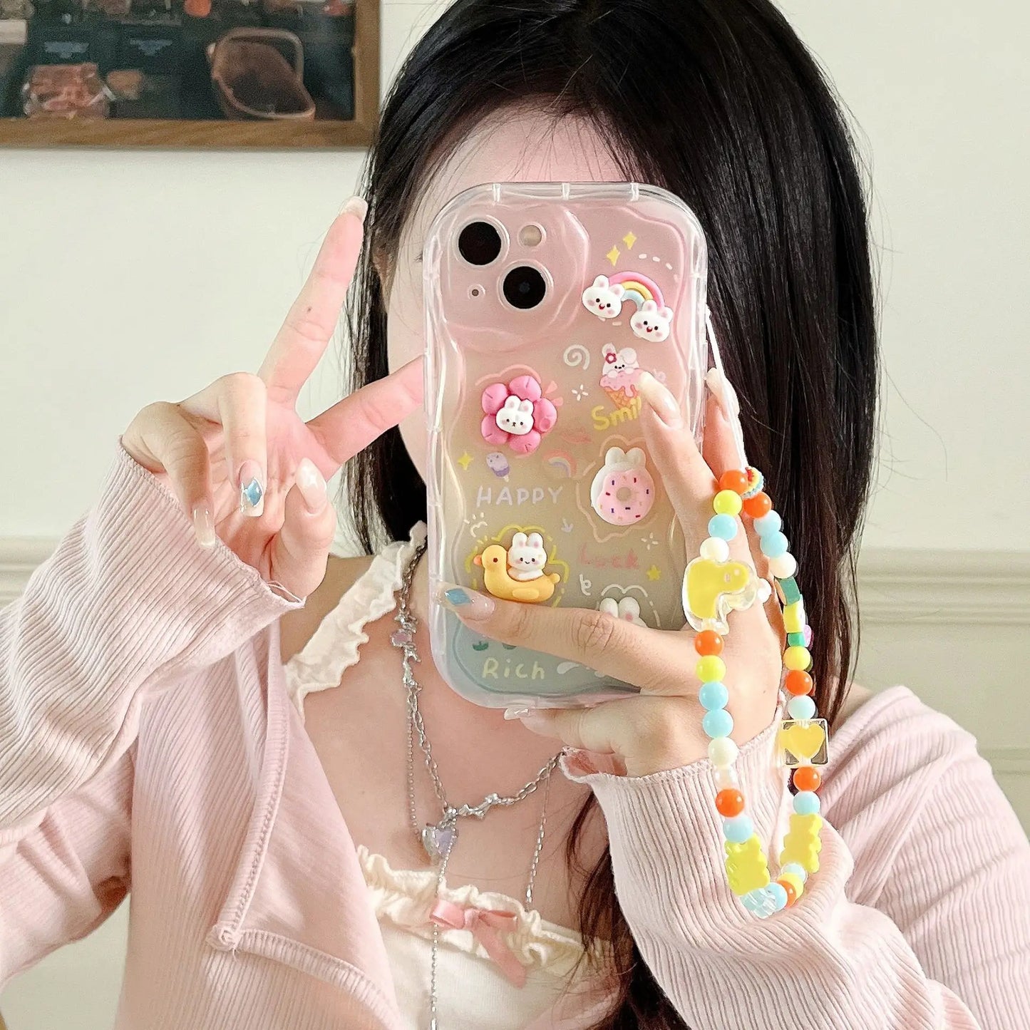 Soft Cartoon Rainbow Rabbit Phone Case for iPhone 16, 15, 14, 13, 12, 11 Pro Max