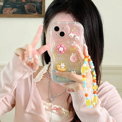 Soft Cartoon Rainbow Rabbit Phone Case for iPhone 16, 15, 14, 13, 12, 11 Pro Max