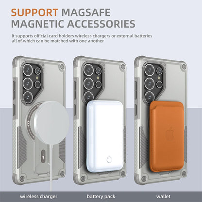 Foldable Magnetic Armor Case for Samsung S25 Ultra/S24 Plus with Stand & Wireless