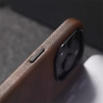 Luxury Vintage Leather Magnetic Case for iPhone 17–12 | Metal Frame Cover