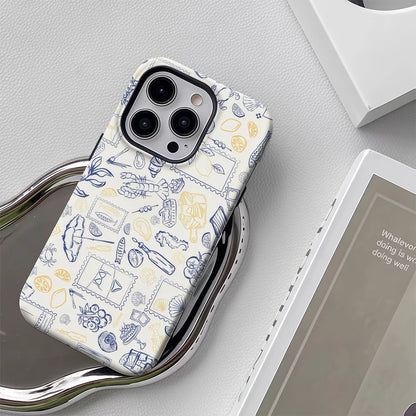 Blue Yellow Seaside Elements Case for iPhone 17 16 15 14 13 12 Pro Max Plus