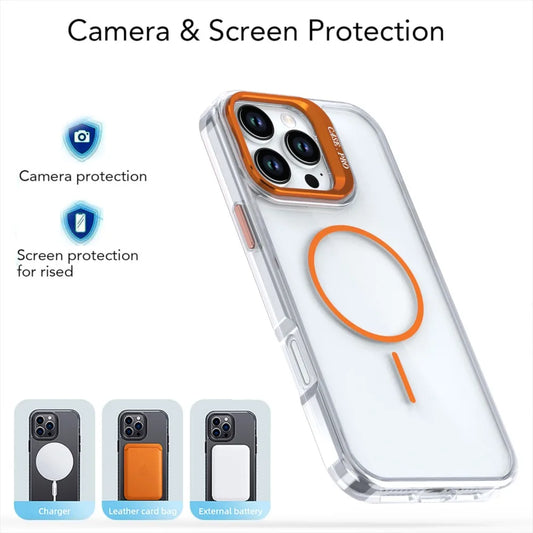 MagSafe Clear Case for iPhone 16 15 14 13 12 11 Pro Max 16E with Camera Holder