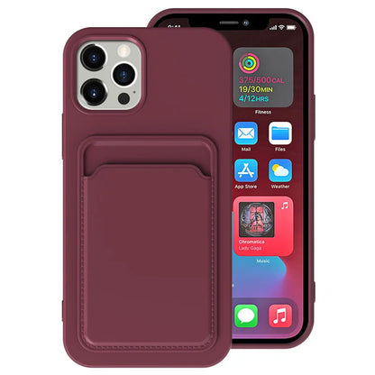 Frosted TPU Soft Phone Case with Card Pocket for iPhone 11 Pro Max / 13 Plus / 12 Mini
