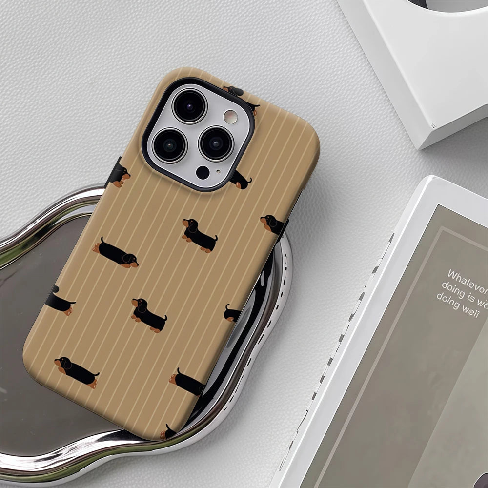 Dachshund Stripes Double-Layer Case for iPhone 17 16 15 14 13 12 Pro Max