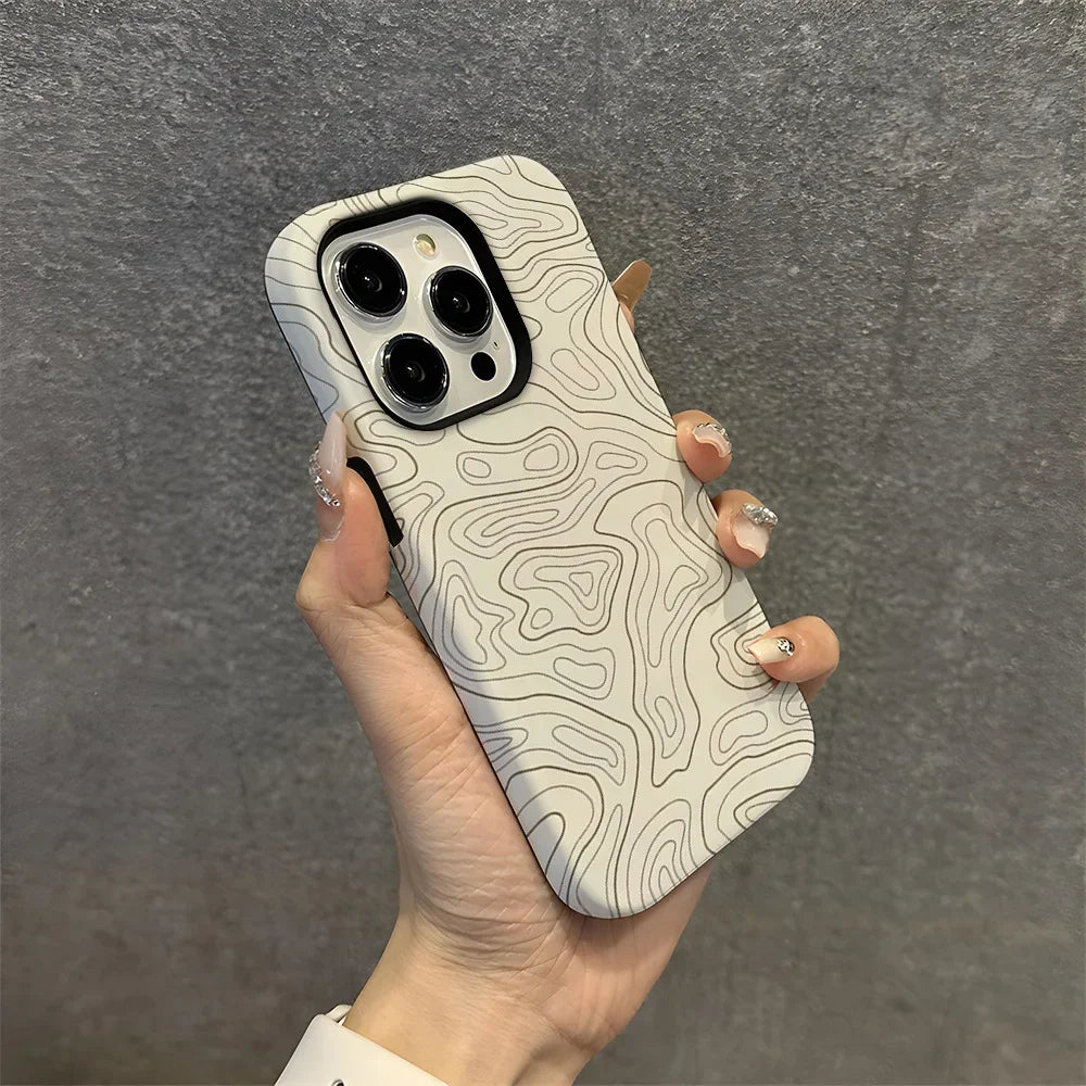 Wave Pattern 2-in-1 Case for iPhone 16–Xs | Frosted Anti-Drop Cover