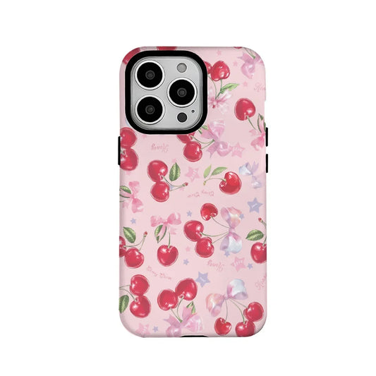 INS Pink Cherry Cartoon Full Screen Phone Case for iPhone 11–16 Pro Max Mini