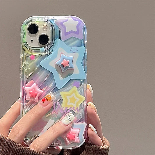 Korean Y2K 3D Star Clear Phone Case for iPhone 7–15 Pro Max – Soft & Cute
