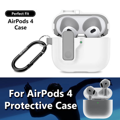 Protective Case for AirPods 4 with Pushbutton Switch and Magnetic Pop-Open Lid