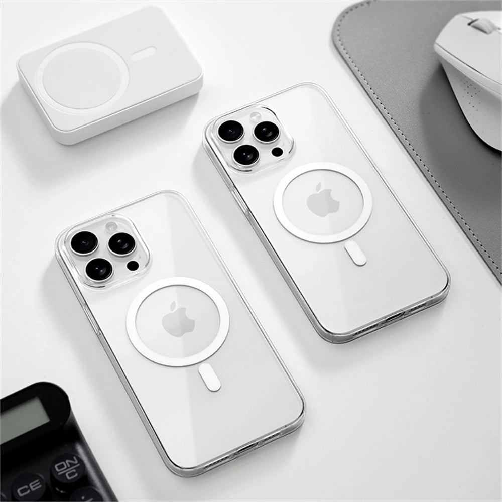 Ultra Thin Clear Magnetic Case for iPhone 16 15 14 13 12 Pro Max Plus HD PC