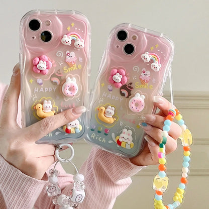 Soft Cartoon Rainbow Rabbit Phone Case for iPhone 16, 15, 14, 13, 12, 11 Pro Max