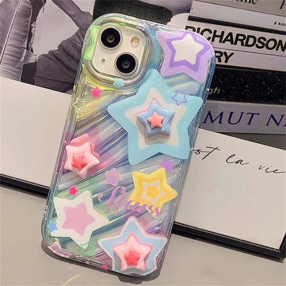 Korean Y2K 3D Star Clear Phone Case for iPhone 7–15 Pro Max – Soft & Cute