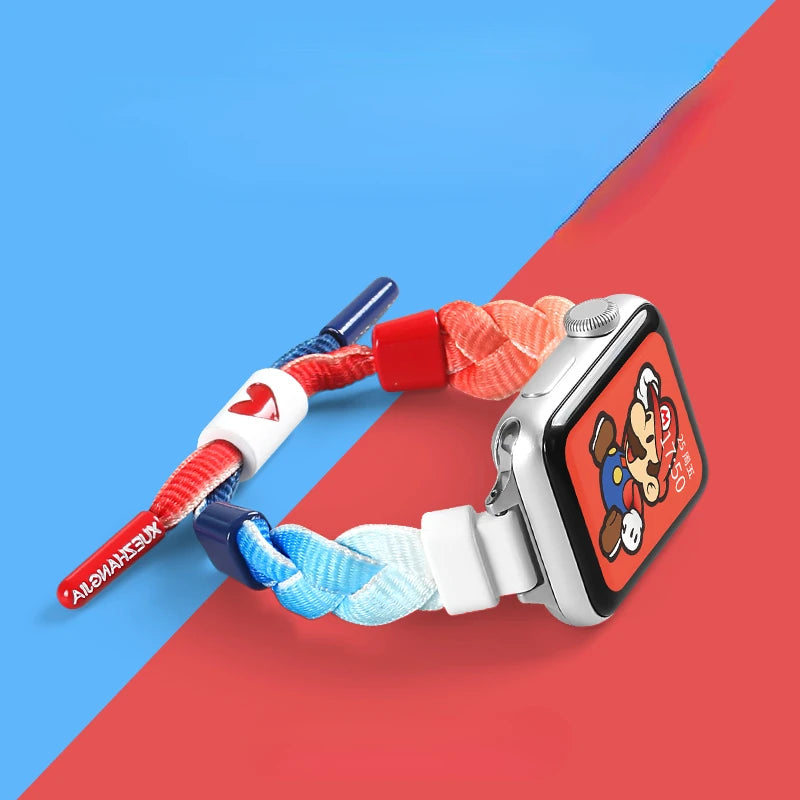 Nylon Woven Sport Strap for Apple Watch 38–45mm – Color Block Loop Band