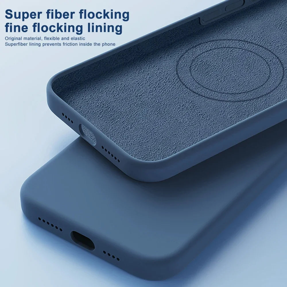 Luxury Liquid Silicone Magnetic Case for iPhone 16 15 14 Pro Max MagSafe Wireless