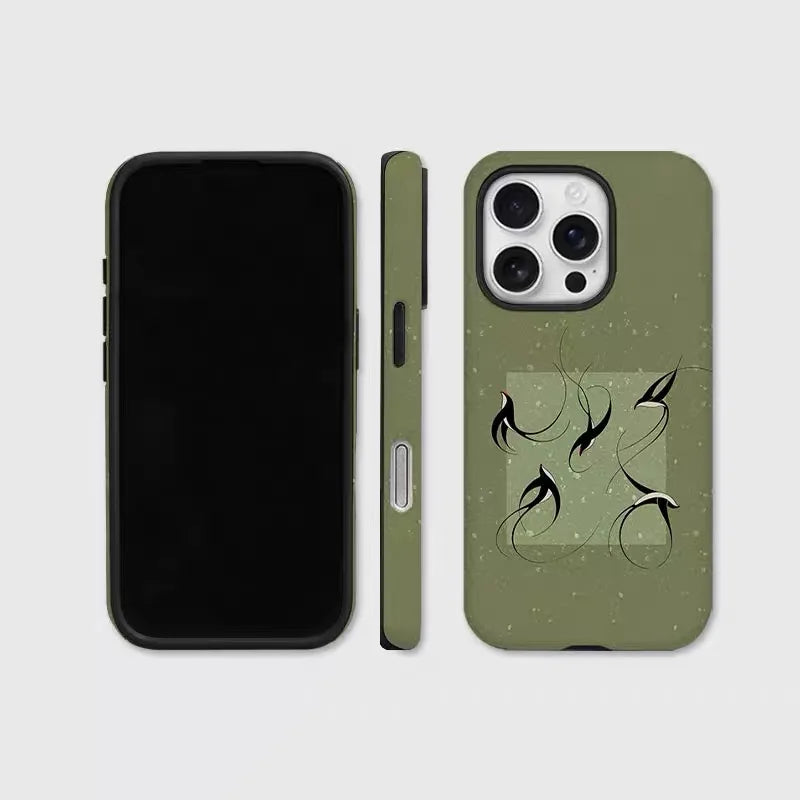 Magnetic Acrylic TPU iPhone Case Green Flying Swallow Design