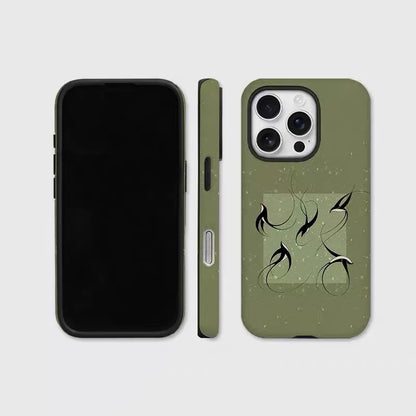 Magnetic Acrylic TPU iPhone Case Green Flying Swallow Design