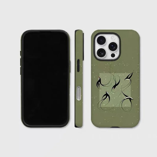 Magnetic Acrylic TPU iPhone Case Green Flying Swallow Design