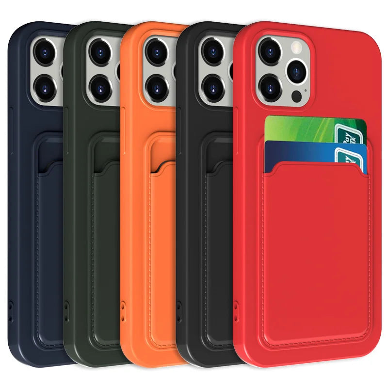 Frosted TPU Soft Phone Case with Card Pocket for iPhone 11 Pro Max / 13 Plus / 12 Mini
