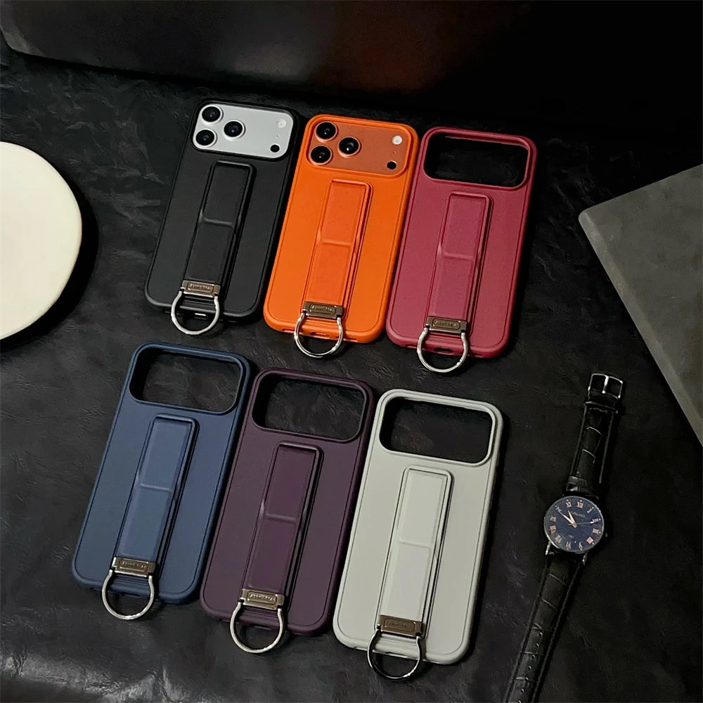 Metal Ring Wrist Strap Stand Case for iPhone 17, 16, 15, 14, 13 Pro Max Air