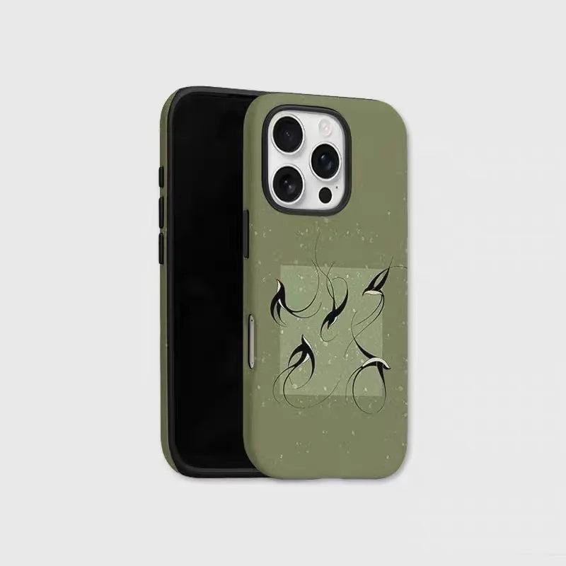 Magnetic Acrylic TPU iPhone Case Green Flying Swallow Design