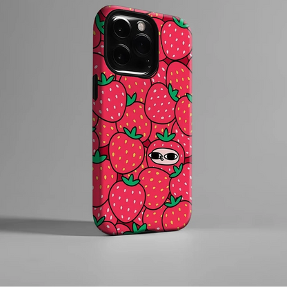 Playful Strawberry Pattern Case for iPhone 17 16 15 14 13 12 Pro Max Plus