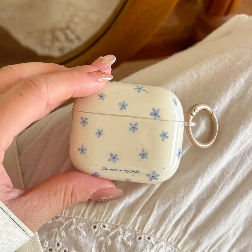 Spring Fresh Blue Flower INS Soft Case for AirPods 4, Pro 2, and 3rd Gen