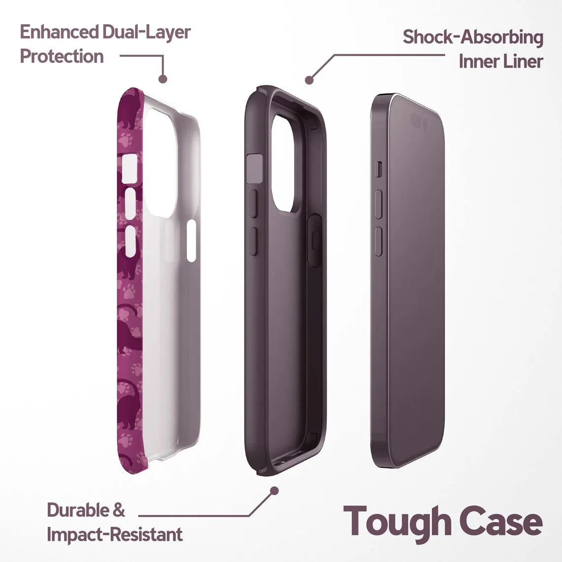 Luxury Purple Cat Pattern Case for iPhone 17–11 Pro Max Double-Layer Cover