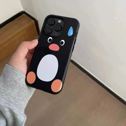 Cute Ins Black Sweating Penguin TPU Case for iPhone 11–16 Pro Max