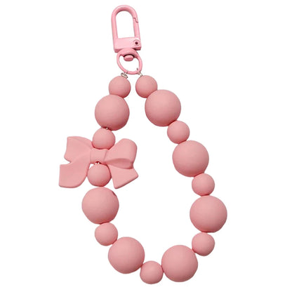 Sweet Pink Bow Beaded Keychain – Phone Strap, Earphone Bag & Keyring Charm
