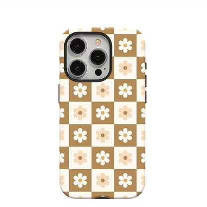 Luxury Plaid Flower Case for iPhone 16–7 Pro Max Fashion Double Layer