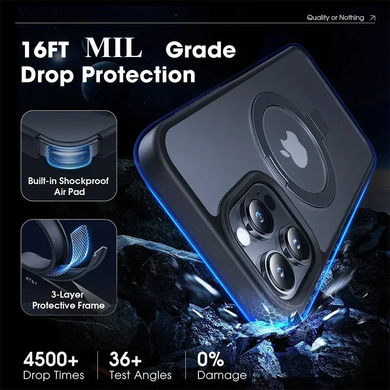 Metal Ring Stand MagSafe Case for iPhone 17 16 15 14 13 12 Pro Max + Lens