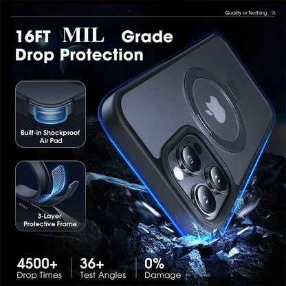 Metal Ring Stand MagSafe Case for iPhone 17 16 15 14 13 12 Pro Max + Lens