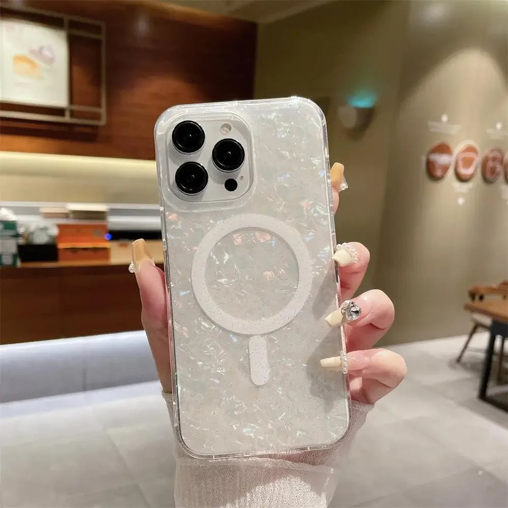 Shell Marble Magnetic Case for iPhone 17–12 Pro Max MagSafe Soft Cover