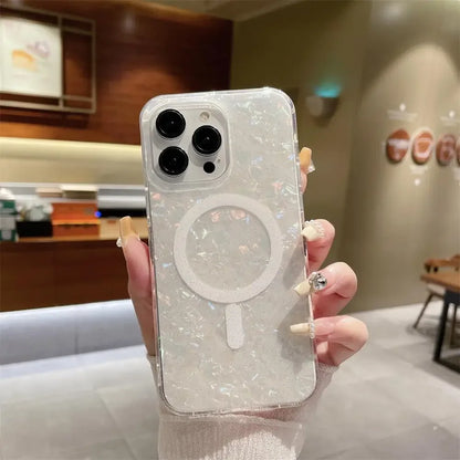 Shell Marble Magnetic Case for iPhone 17–12 Pro Max MagSafe Soft Cover