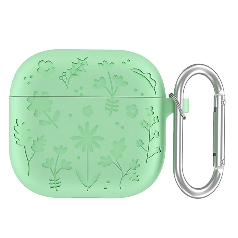 Creative Floral Engraved Silicone Case for AirPods 4 with Keychain