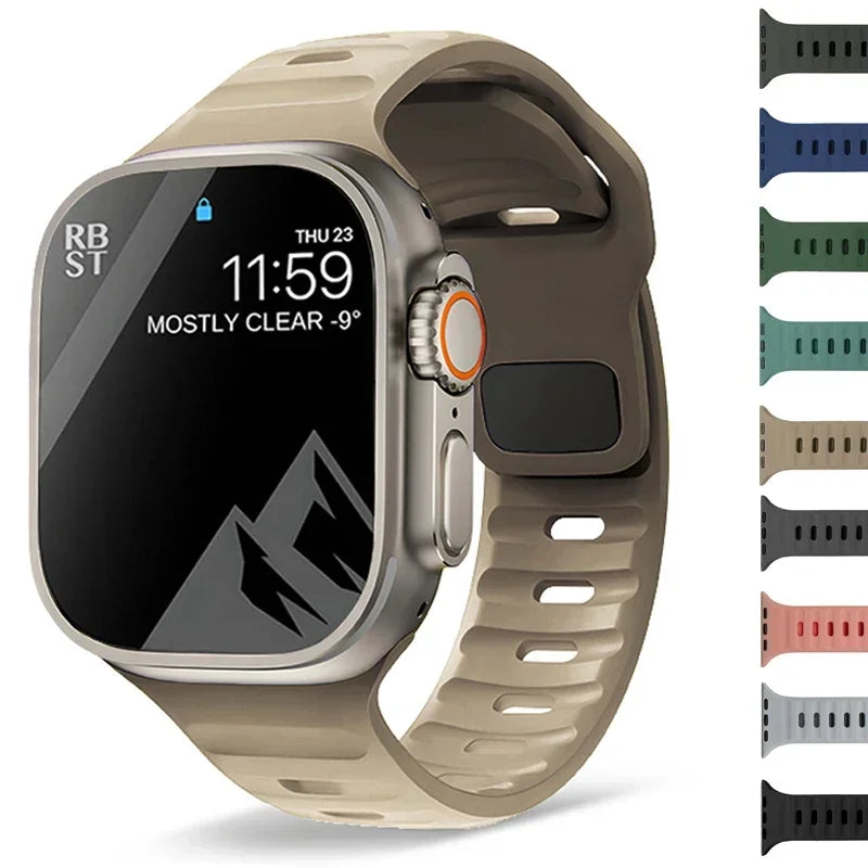 Silicone Sport Strap for Apple Watch Ultra 2 & Series 9–3, Adjustable 38mm–49mm Band
