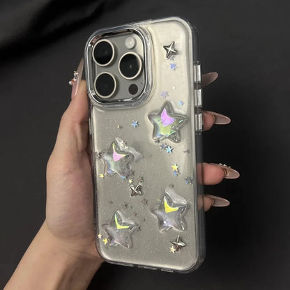 Korean Star Glitter Clear Case for iPhone 11–16 Pro Max – Lens Protective Cover