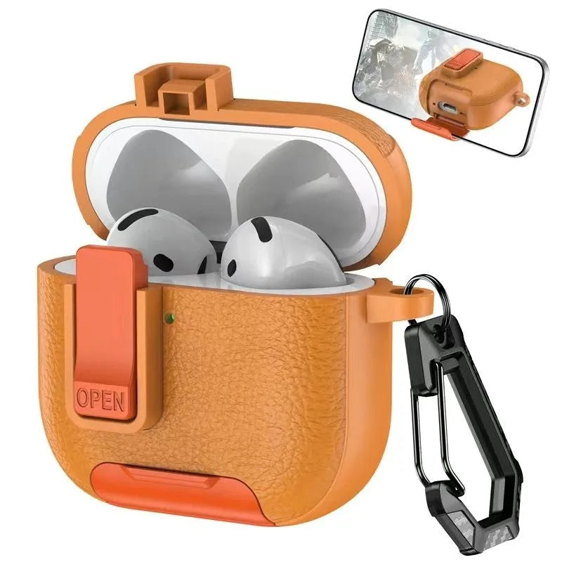 Shockproof Leather Protective Case with Bracket for AirPods Pro 2 & AirPods 4