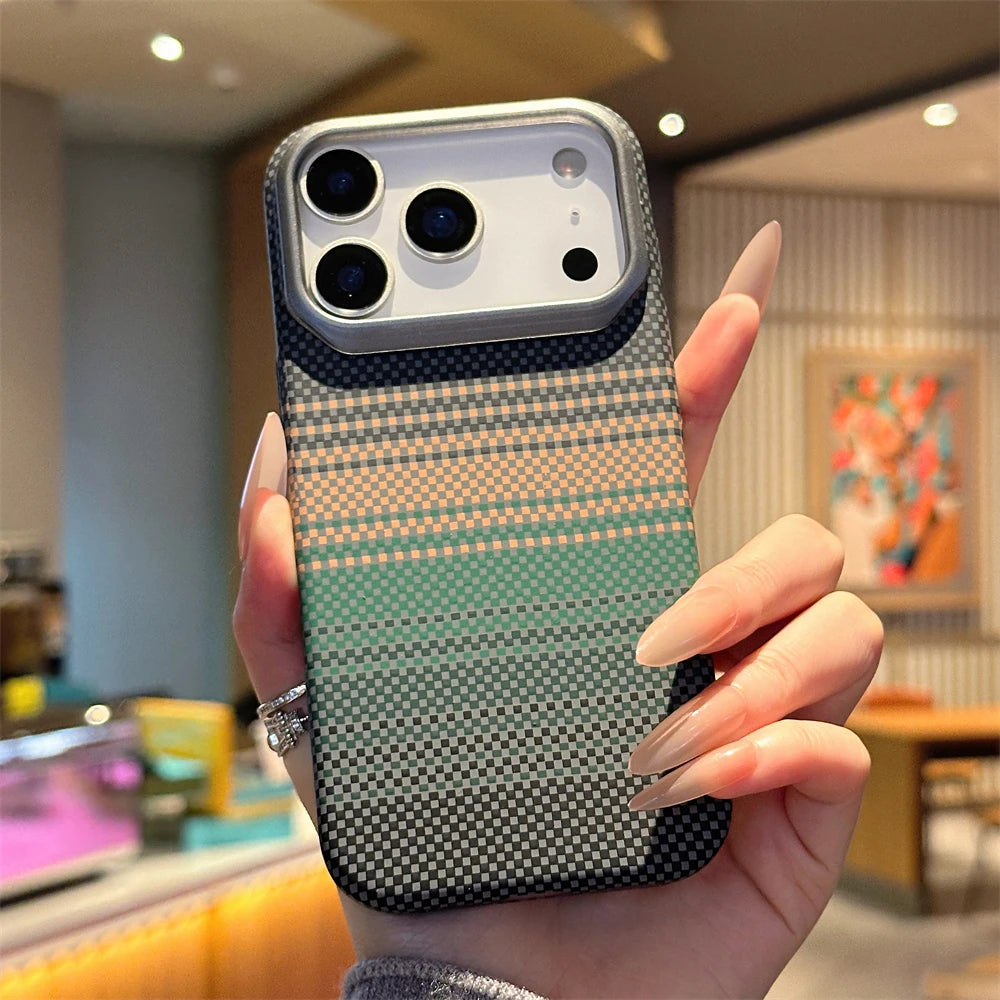 Colorful Carbon Fiber Matte Case for iPhone 17 Air 16 15 Plus Pro Max Slim Cover
