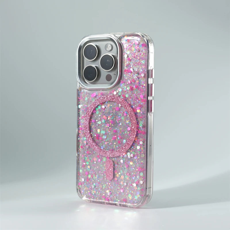 Glitter Foil MagSafe Case for iPhone 15/16 Pro Max – Shockproof Cover
