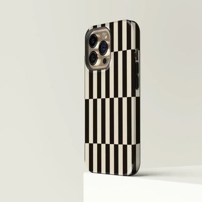 Striped Black 2-in-1 Acrylic TPU Magnetic Phone Case for iPhone 16–11 Pro Plus