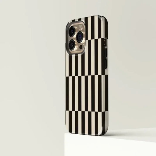 Striped Black 2-in-1 Acrylic TPU Magnetic Phone Case for iPhone 16–11 Pro Plus