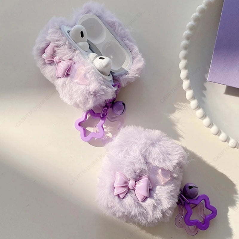 Pink Plush Case for AirPods Pro 2 & 3 Soft USB-C Earphone Cover Coque Protection