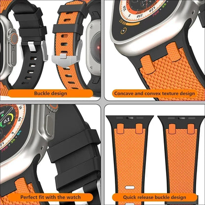 Carbon Fiber Silicone Strap for Apple Watch Ultra 2 49mm Series 9 8 7 6 SE