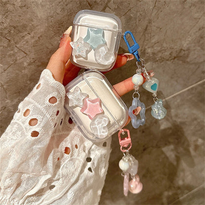 Cute 3D Star & Heart Clear Case with Bell for AirPods 1 2 3 Pro 2 Soft Cover