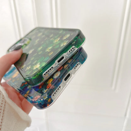 Korean INS Glitter Flowers Spring Vibe Case for iPhone 11–16 Pro Max Plus