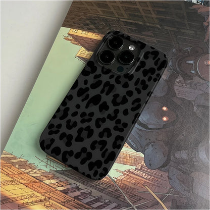 Ins Style Black Leopard Print Case for iPhone 11–16 Pro Max & Mini