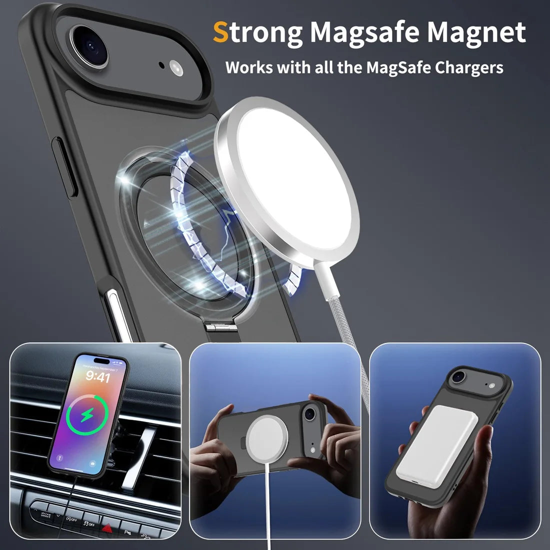 MagSafe Shockproof Matte Case with Kickstand for iPhone 17 Air 2025 Slim Cover